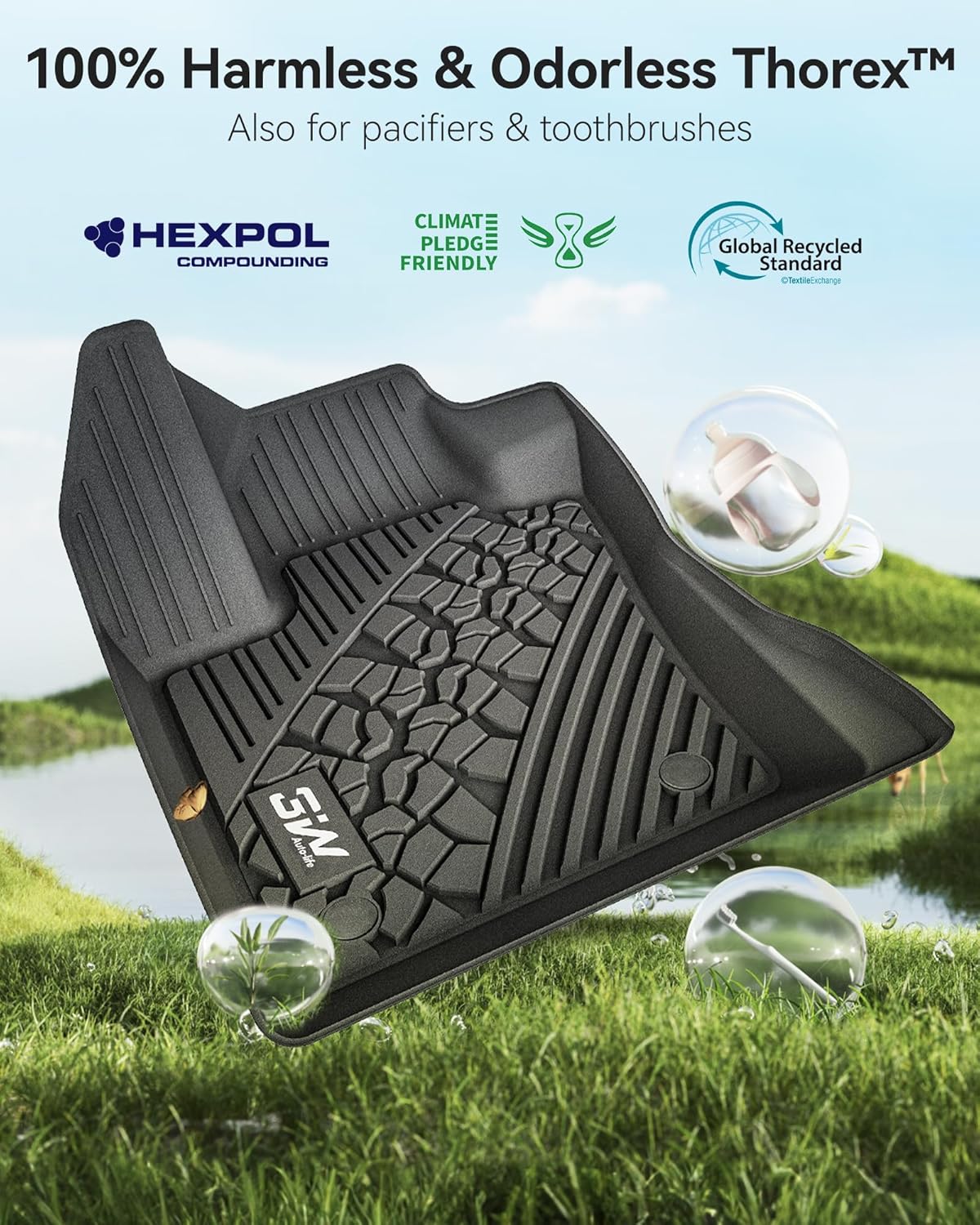 3W Floor Mats Fit for 2017-2025 Jeep Compass, TPE All Weather Custom Fit First and Second Rows Full Set Car Mats, Black