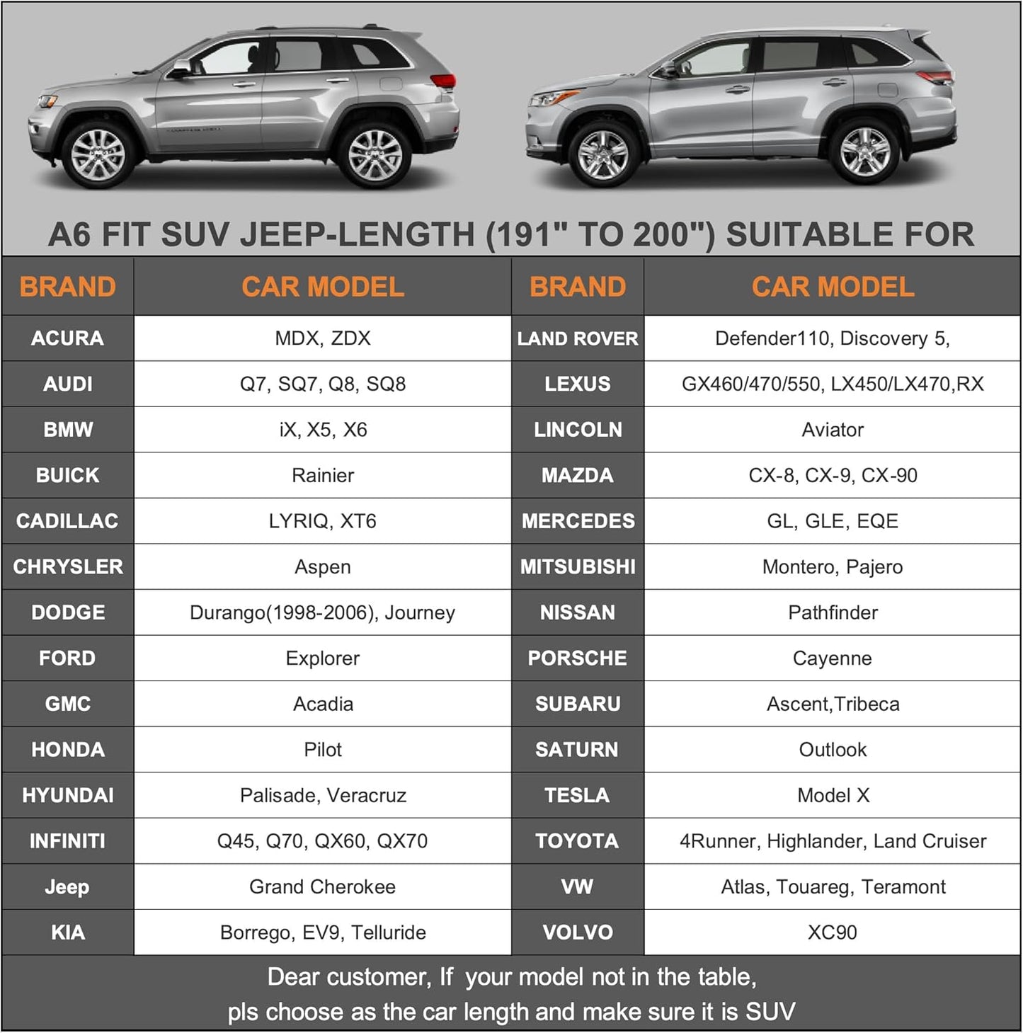 Kayme 6 Layers SUV Car Cover Waterproof All Weather for Automobiles, Outdoor Full Size Cover Rain Sun UV Protection with Zipper Cotton, Universal Fit for SUV Jeep (191-200 inch)