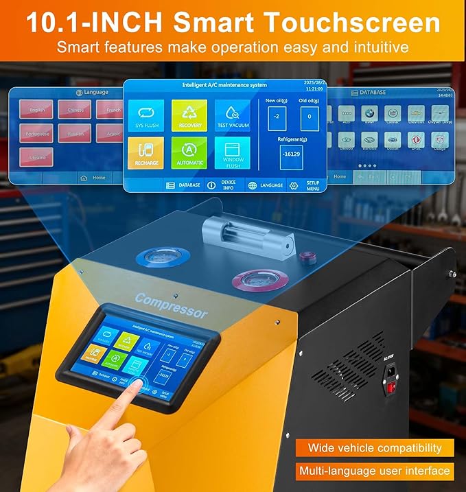 Fully Automatic Refrigerant Recovery Machine for R134a and R1234yf, Recharging Machine for Hybrid and Non-Hybrid Automotive A/C Systems