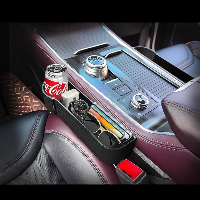 Car seat gap filler organizer,multifunctional car seat organizer,Adjustable Cup Holder car console side storage box Holders phone, sunglasses,car accessories (Black style 3)