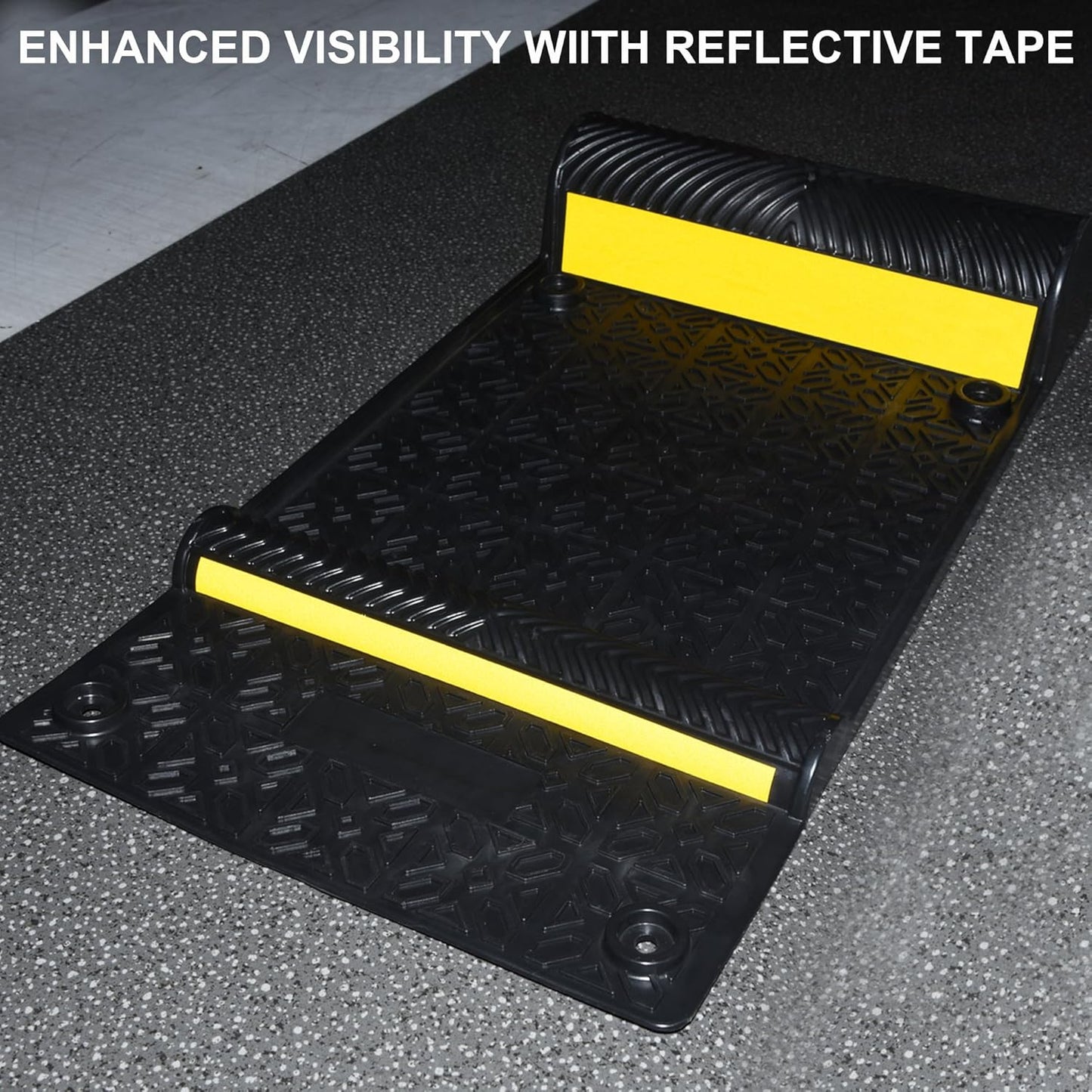 OrangeStar 4 Pack Parking Guide Mat, 21” Heavy Duty PU Wheel Stopper w/Reflective Stripe for Garage Vehicles, Indoor/Outdoor Use, Black