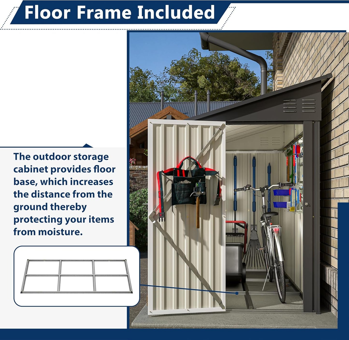 Shed Lean to Storage Shed, Outdoor 4' x 8' Metal Wall Side Storage Sheds & Outdoor Storage, Garden Storage Cabinet for Backayrd, Patio and Outdoor Use,Black