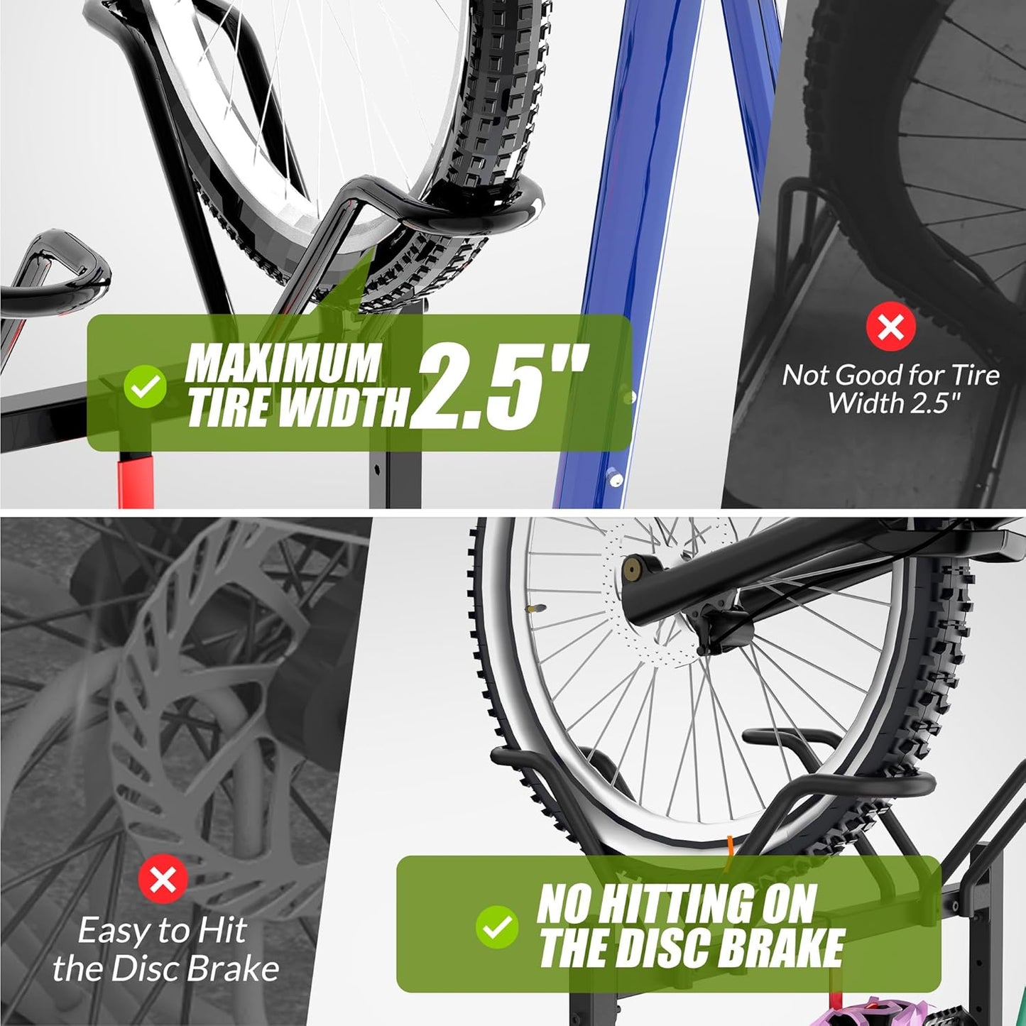 2 Bikes Floor Stand,Adjustable Bicycle Parking Rack with Hook for Garage/Indoor/Outdoor,Metal Cycle Storage Organizer Rack for Road Bikes