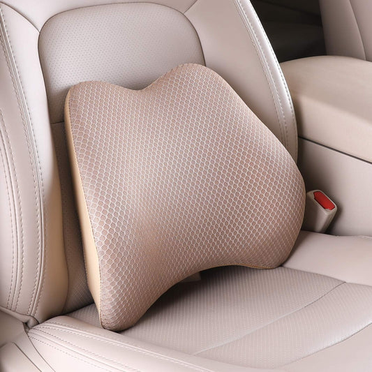 Memory Foam Lumbar Support Pillow for Car - Back Support for Car Seat (Beige)
