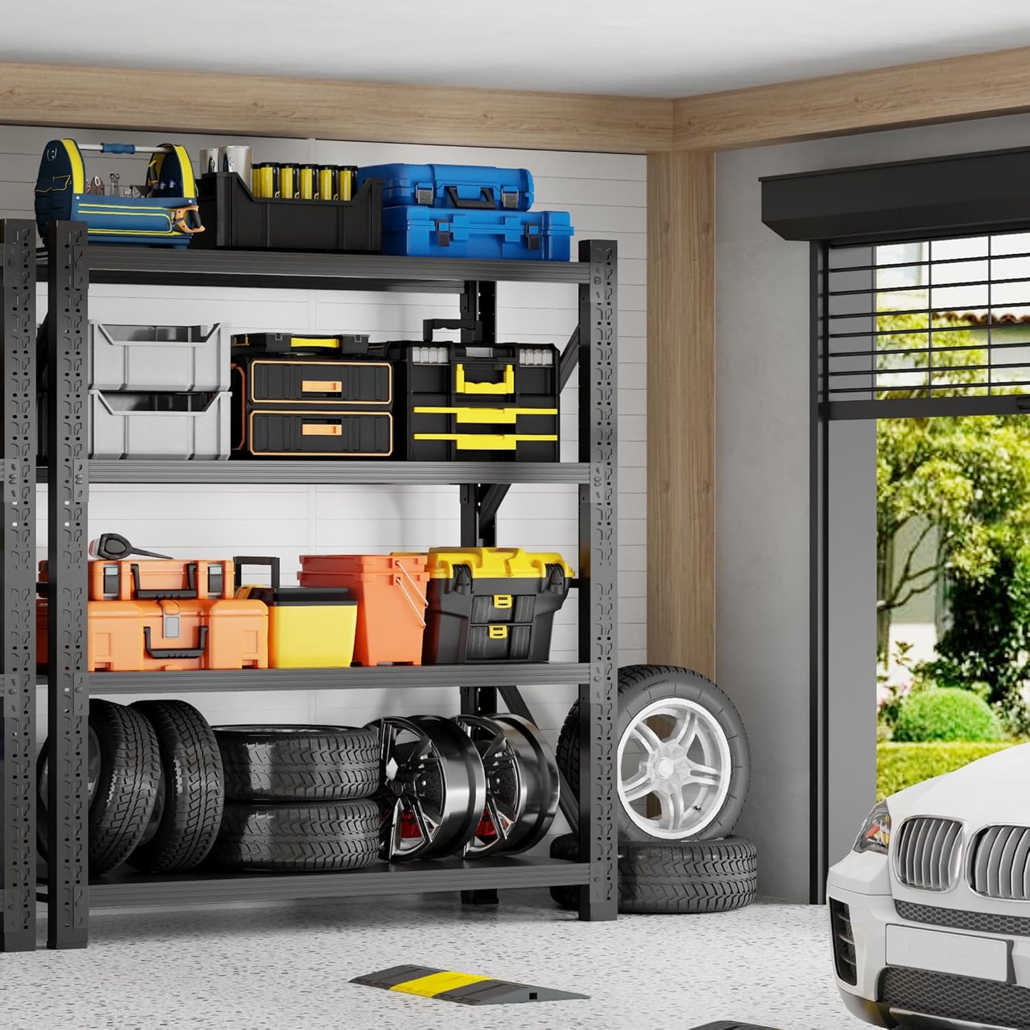 5000LBS Garage Shelving 59" W Garage Shelving Heavy Duty 4-Tier Metal Storage Shelves Adjustable Shelf Unit Storage Rack for Basement Supermarket Warehouse 59.1Wx19.7Dx78.8H Black