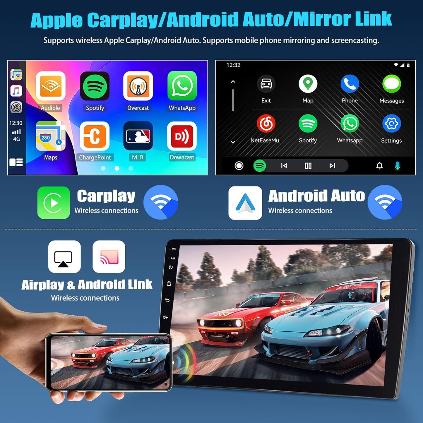 SIXTOP [4+64G] Android Car Stereo for Hyundai Tucson IX35 2010-2015 with Carplay Android Auto Mirror Link 10.1 inch Touchscreen 1280 * 720 Bluetooth 5.0 FM/RDS DSP 32EQ WiFi GPS Change Theme AI Voice