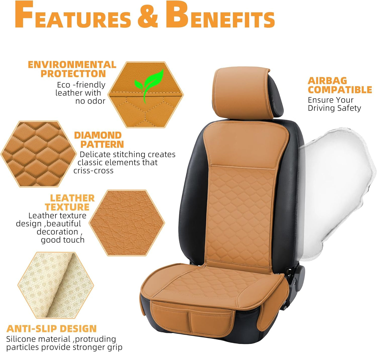 Elantrip Car Seat Cover Full Set Leather Car Seat Protector Universal fit for Most Cars SUVs and Trucks Water Proof Front and Rear Seat Protector Whiskey Color