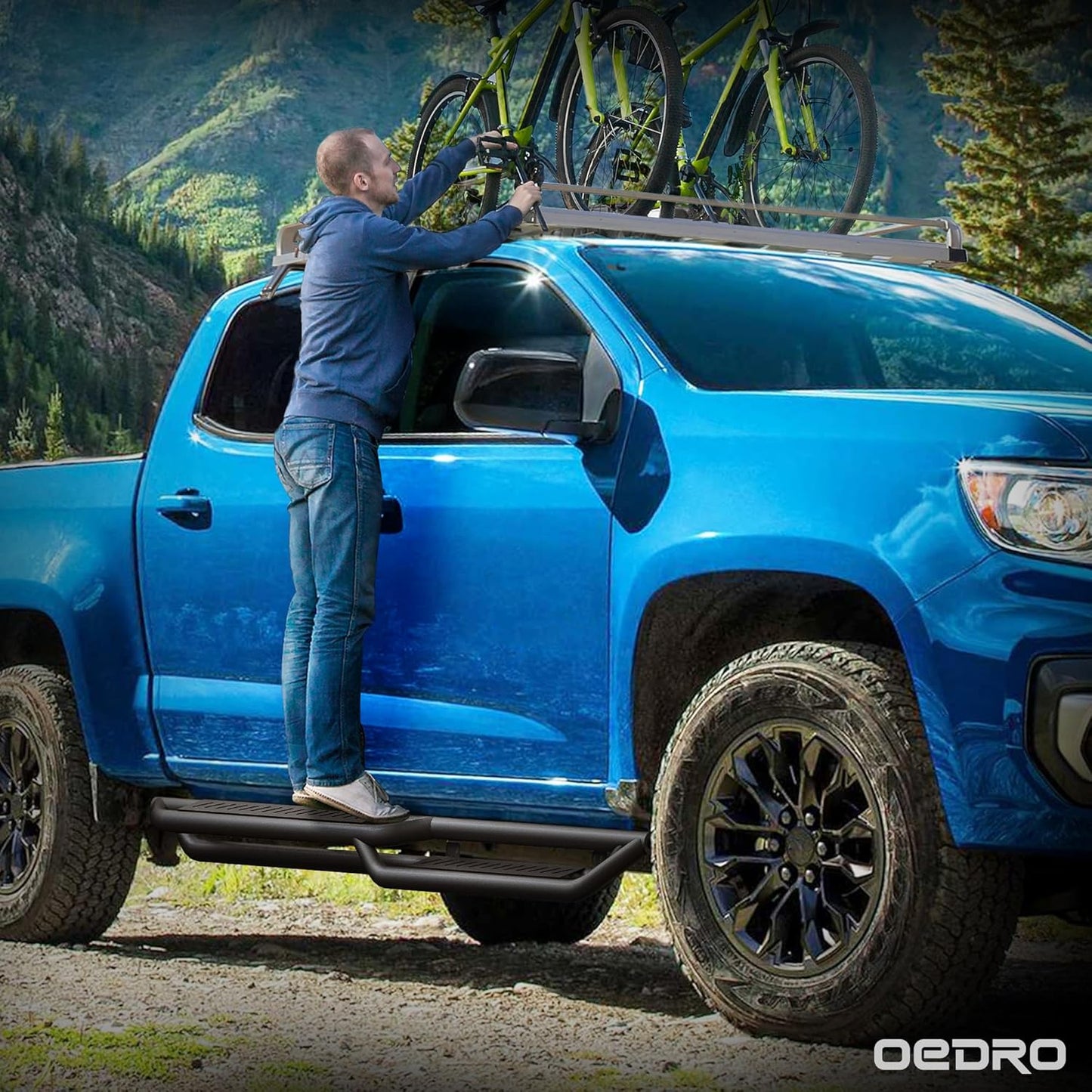 OEDRO Running Boards Compatible with 2019-2025 Chevy Silverado/GMC Sierra 1500, 2020-2025 2500HD 3500HD Crew Cab(Excl. 2019 1500 LD/Limited), Bolt-on Side Steps Steel Nerf Bars