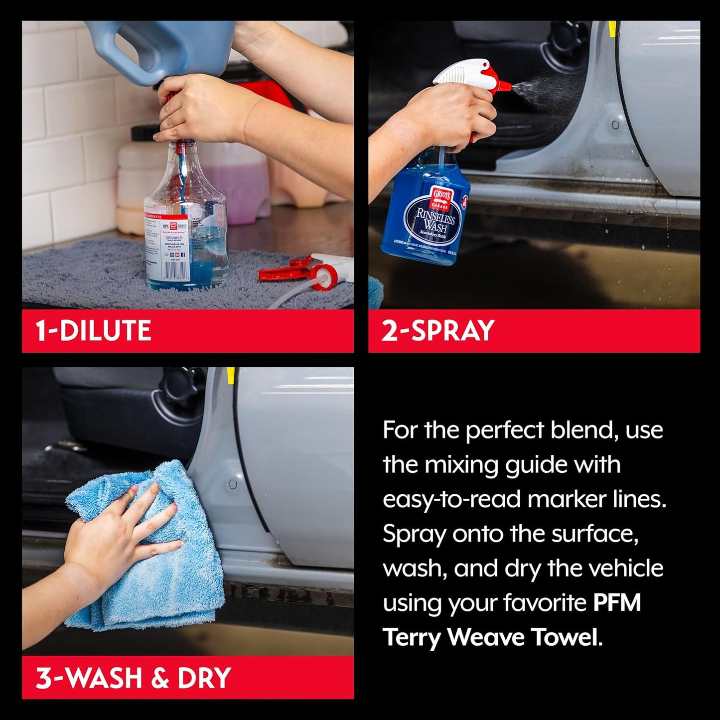 Griot's Garage Rinseless Wash Secondary Bottle with Sprayer, Durable, OSHA-Compliant, Features a Built-In Measuring Scale, 10489