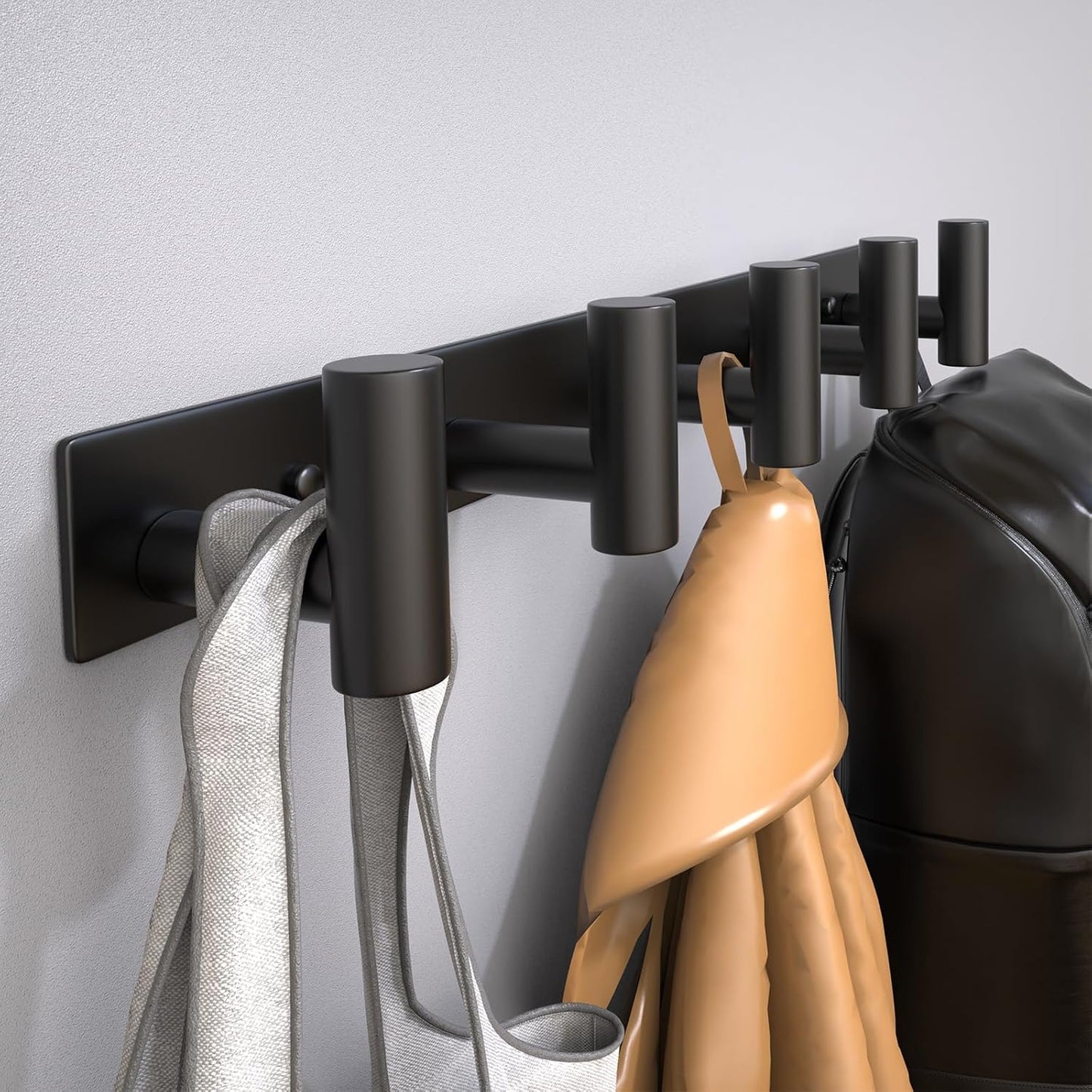 Coat Rack Wall Mounted with 5 Hooks,Metal Wall Hooks for Hanging Towel Coat Bag, Stainless Steel Coat Hooks Hat Rack Coat Hanger Towel Hooks for Entryway Bathroom Kitchen (Black, 2 Packs)