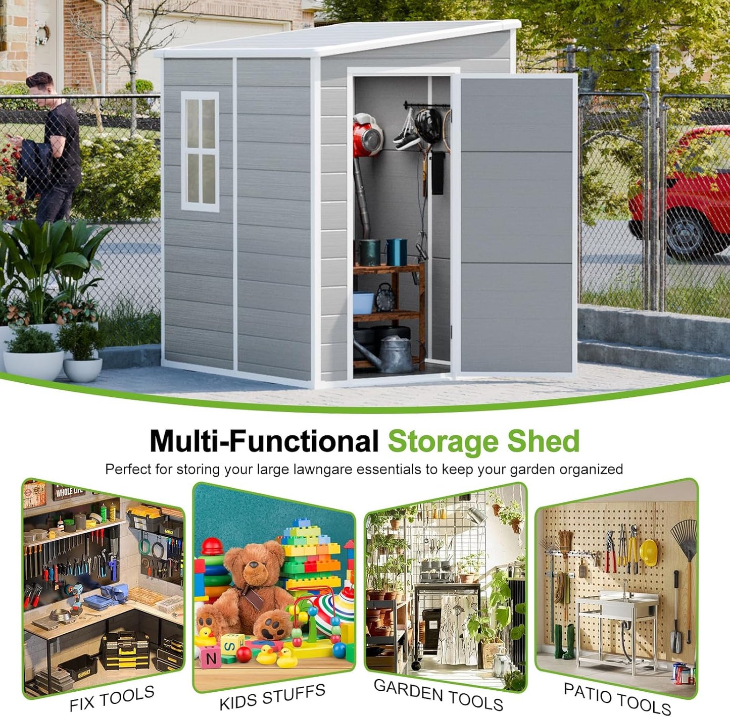 5x4 Shed Resin Outdoor Storage with Floor Included, Waterproof Lockable Small Plastic Garden Tool Shed Cabinet