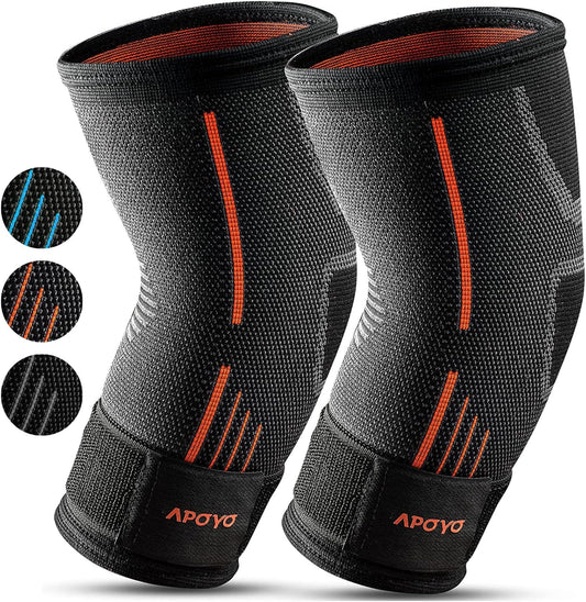 APOYO Elbow Brace for Tendonitis and Tennis Elbow, (Pair) Compression Sleeve for Arthritis, Workouts, Reduce Joint Pain During Fitness Activity (Small)