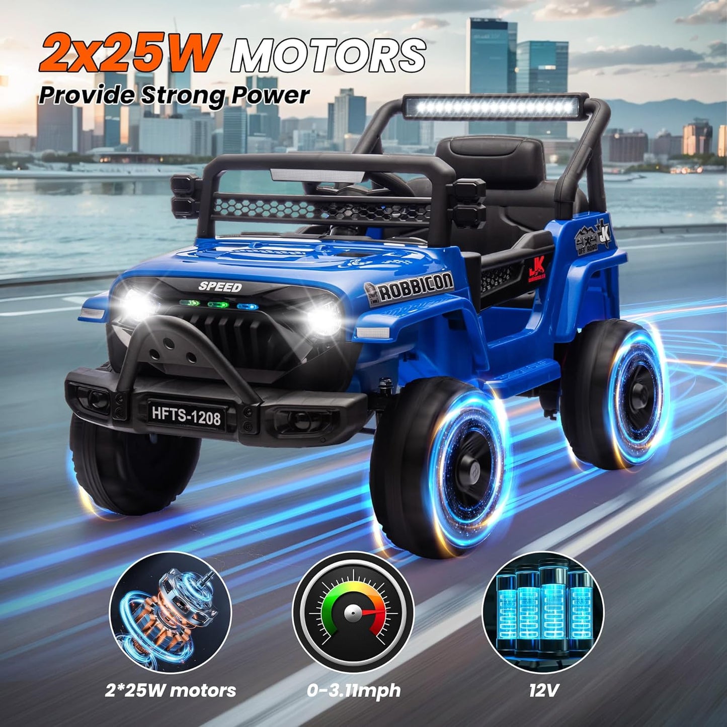 12V Ride on Electric Truck Car for Kids, 12V Kids Electric Vehicles w/Remote Control, Four-Wheel Suspension, USB, Bluetooth, Power Display, Lights, Battery Powered Ride on Toys for Boys Girls (Blue)