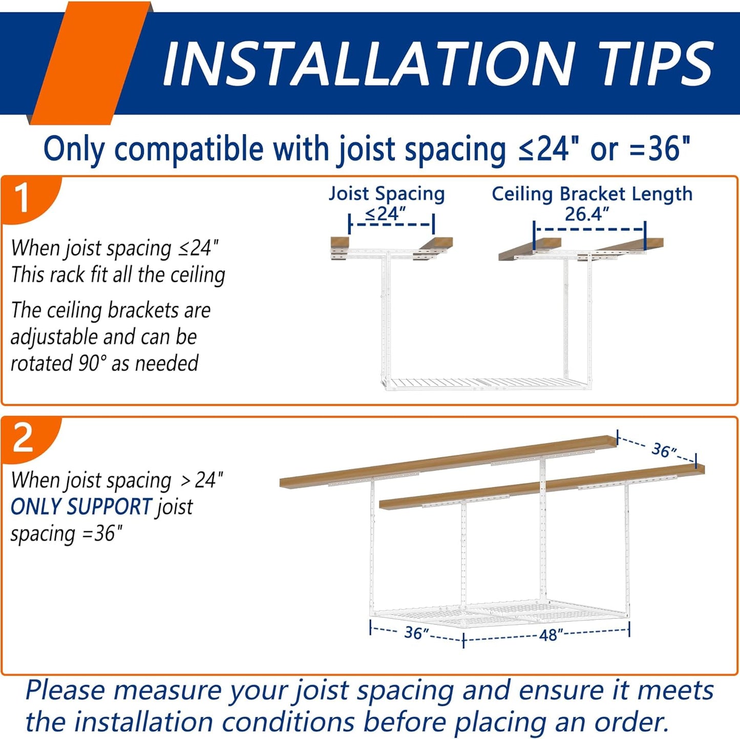 3 x 4FT Overhead Garage Storage Rack,Adjustable Ceiling Storage Racks,Garage Shelving Heavy Duty Storage Organizer System,400lbs Weight Capacity(White)