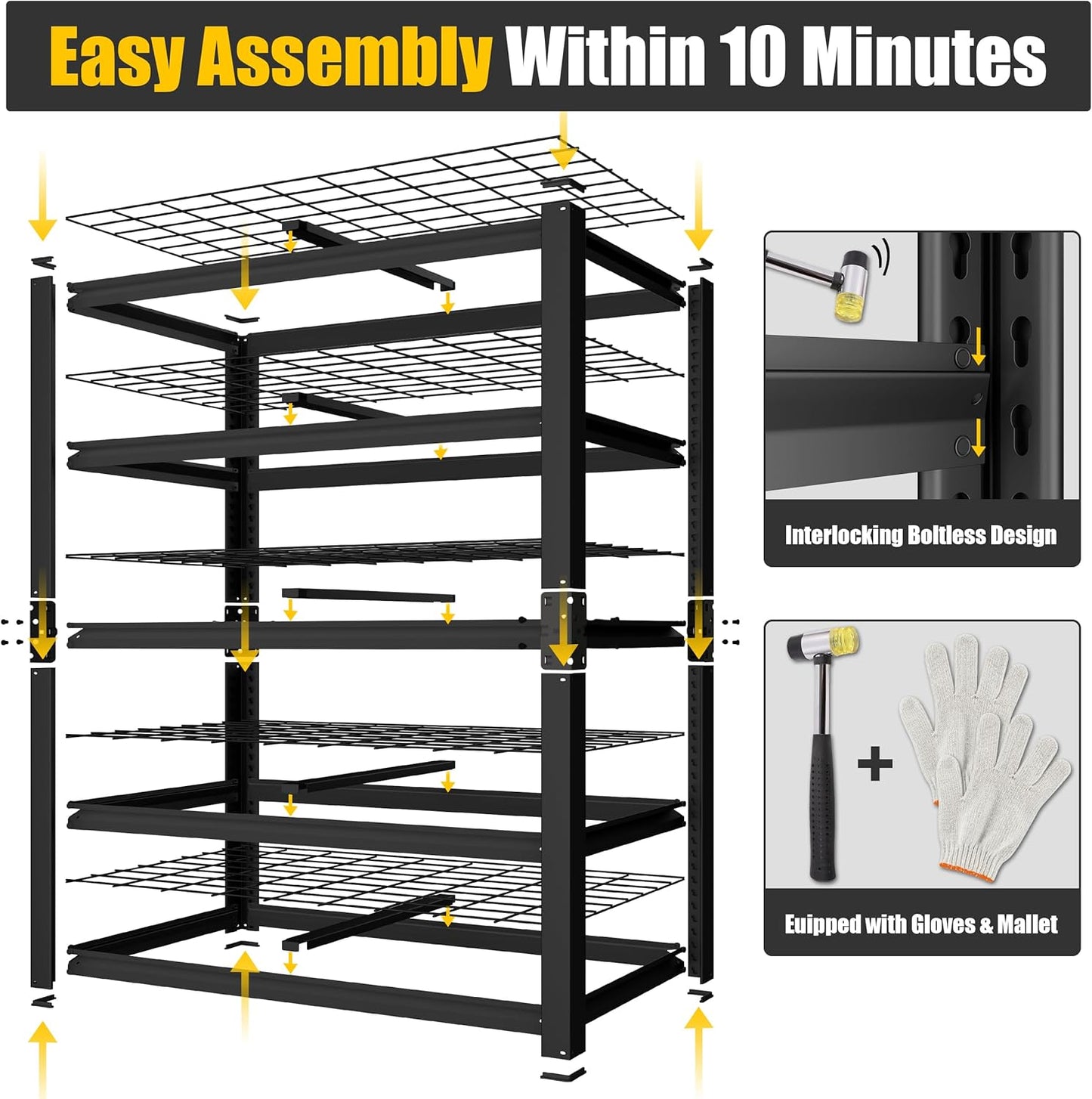 PrimeZone 72" H X 48" W X 18" D Heavy Duty Garage Shelving 5 Tier 2500 LBS Storage Shelves Adjustable Industrial Metal Wire Shelf Unit for Garage,Basement,Pantry,Warehouse,Commercial
