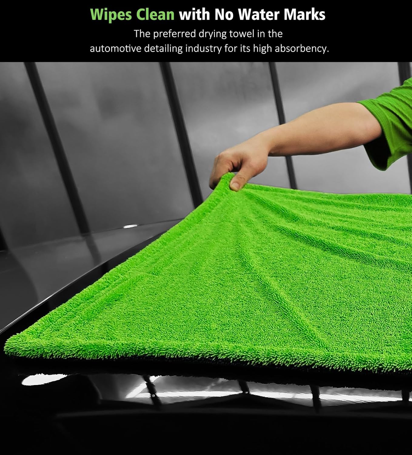 28" x 36" Car Drying Towel Extra Large, 1400 GSM Double Sided High Absorbent Car Wash Drying Towels, No Scratches or Streaks, Quick Dry Microfiber Towels for Cars Truck SUV, Green
