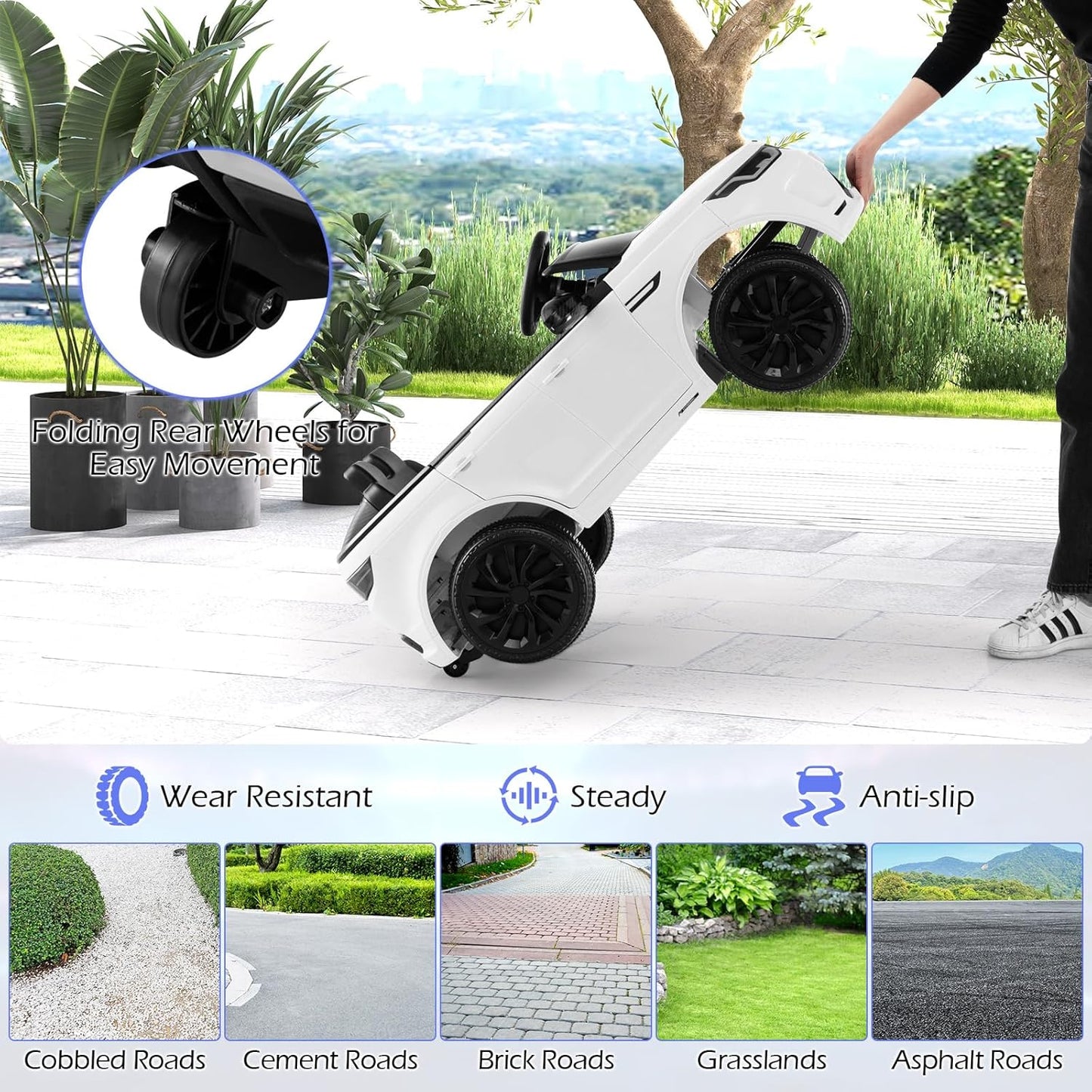 Costzon 12V Kids Ride On Car, Licensed Land Rover Electric Vehicle w/Remote Control, Lockable Doors, Slow Start System, LED Lights & Speed Switch Sound, Music & Horn, MP3 & USB (White)