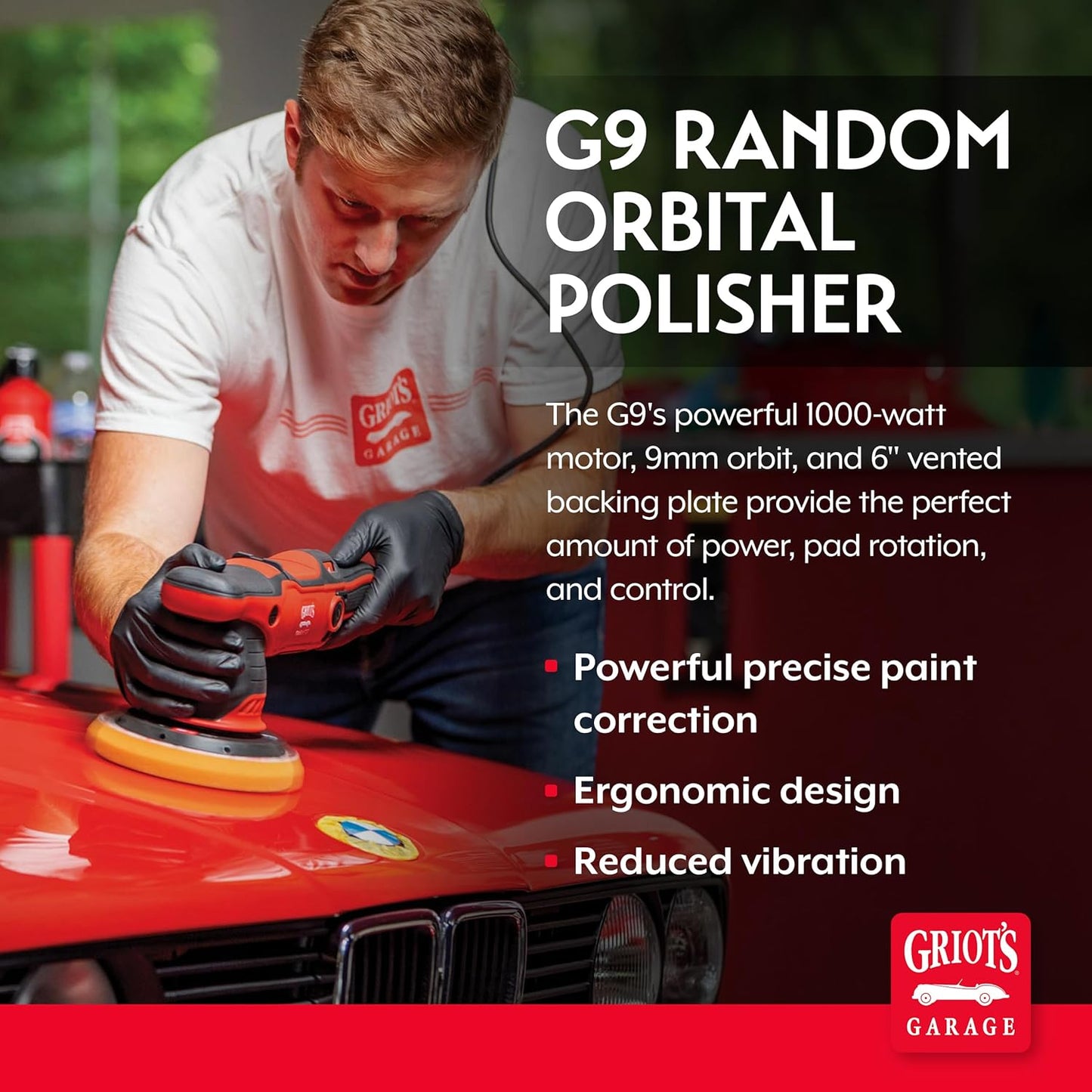 Griot's Garage G9 Random Orbital Polisher 10901 – 1000-Watt Dual Action Buffer for Car Detailing, Polishing, Waxing, Swirl and Scratch Removal – 6" Backing Plate, Variable Speed, Ergonomic Grip