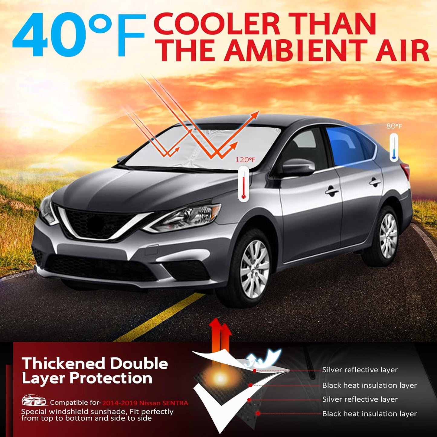 KAYZT Windshield Sun Shade for 2014-2019 Nissan Sentra Foldable Sunshade Front Window Custom Fit Car Accessories