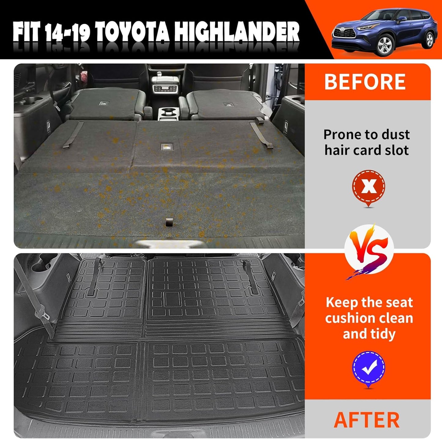 powoq Cargo Mat Compatible with 2014-2019 Toyota Highlander Trunk Mat Backrest Trunk Liner TPE Cargo Liner Replacement for 2014-2019 Toyota Highlander Accessories