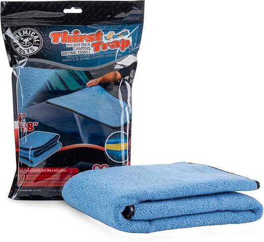 Chemical Guys Thirst Trap Microfiber Chamois Towel, Safe for Cars, Trucks, SUVs, RVs, Motorcycles, & More, 24"x28" (Blue) 1 Pack
