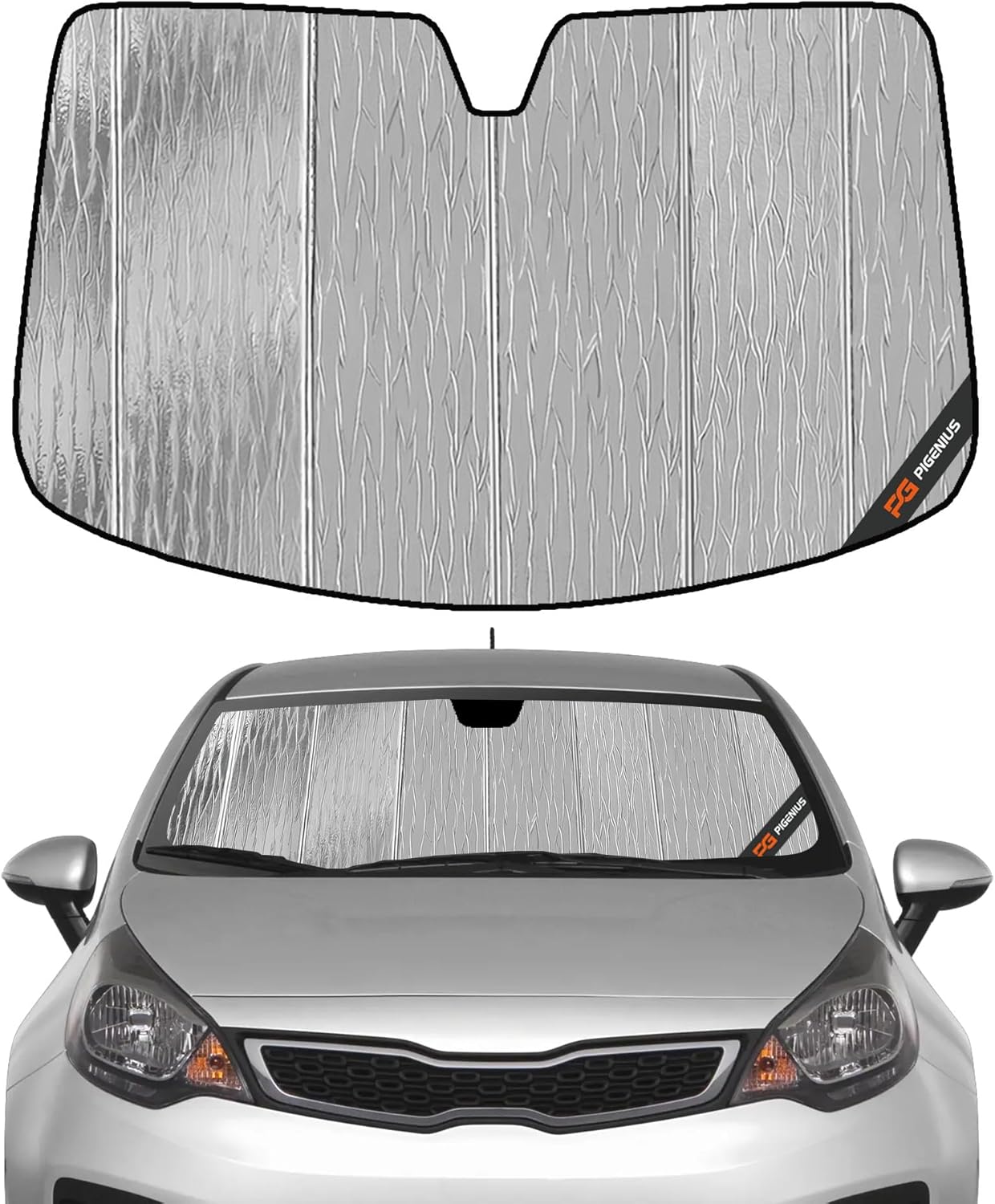 Windshield Sun Shade for Kia Rio 2013-2017,Front Window Sunshade Shield, 2-in-1 Reflective Sun Shade,Silver for Summer, Black for Winter