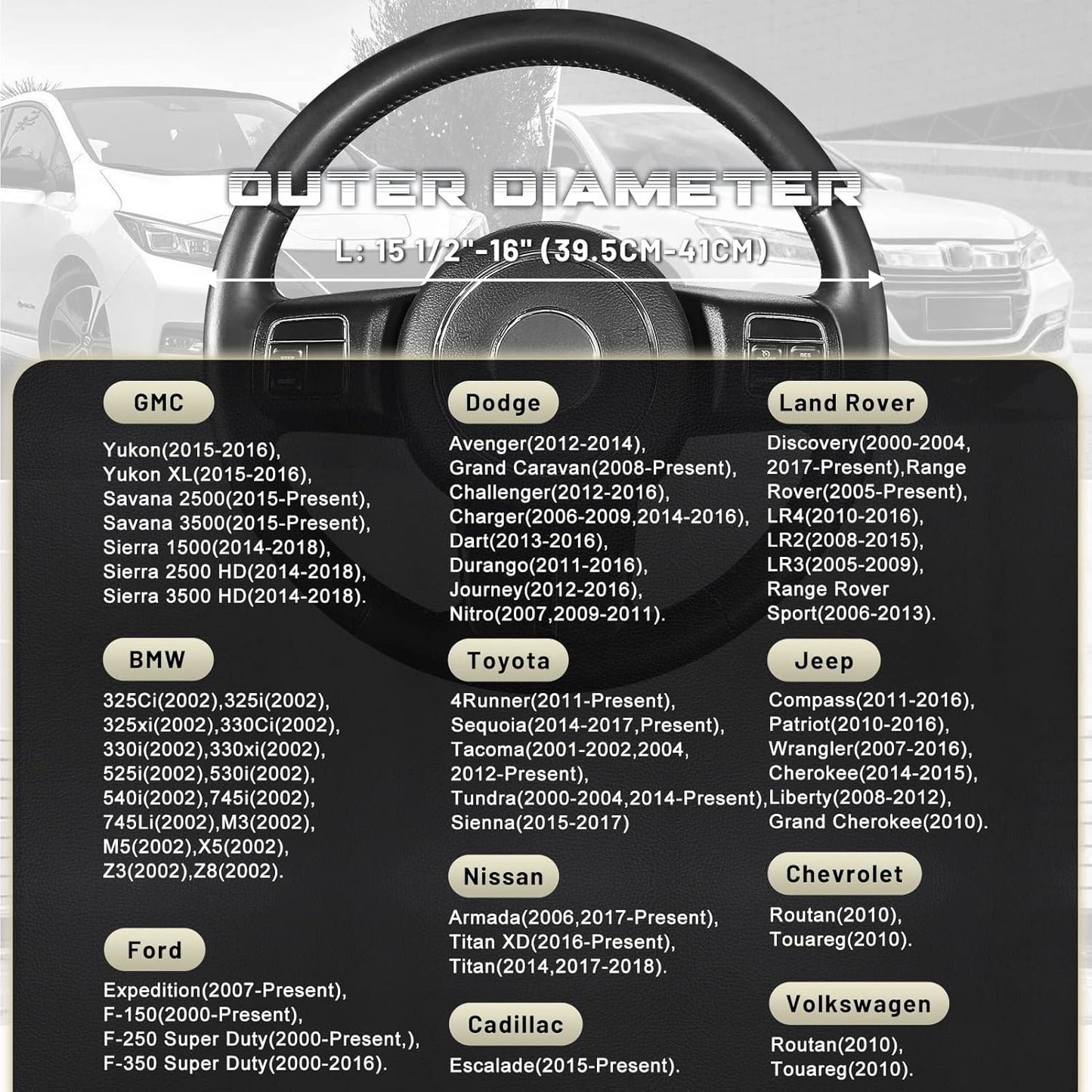 SEG Direct Car Steering Wheel Cover for F-150 Tundra Range Rover 15.5-16 inch, Black and Gray Microfiber Leather