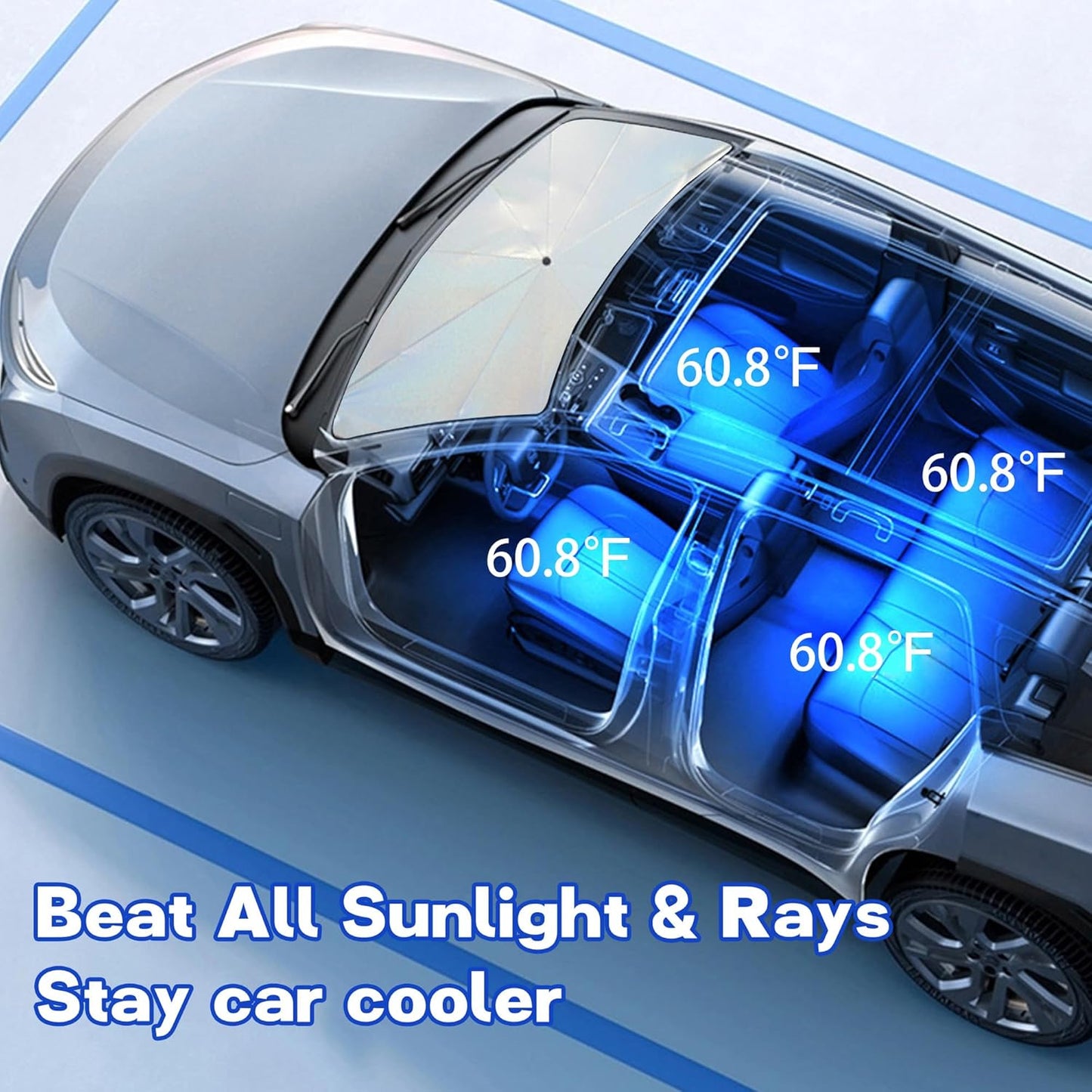 Windshield Sun Shade Umbrella, Portable Foldable, Spring Structure Wind Shield, Front Window Sunshade, Protect from Sun Rays Car Windshield, Universal for Any Car (53.1'' x 29.5'')