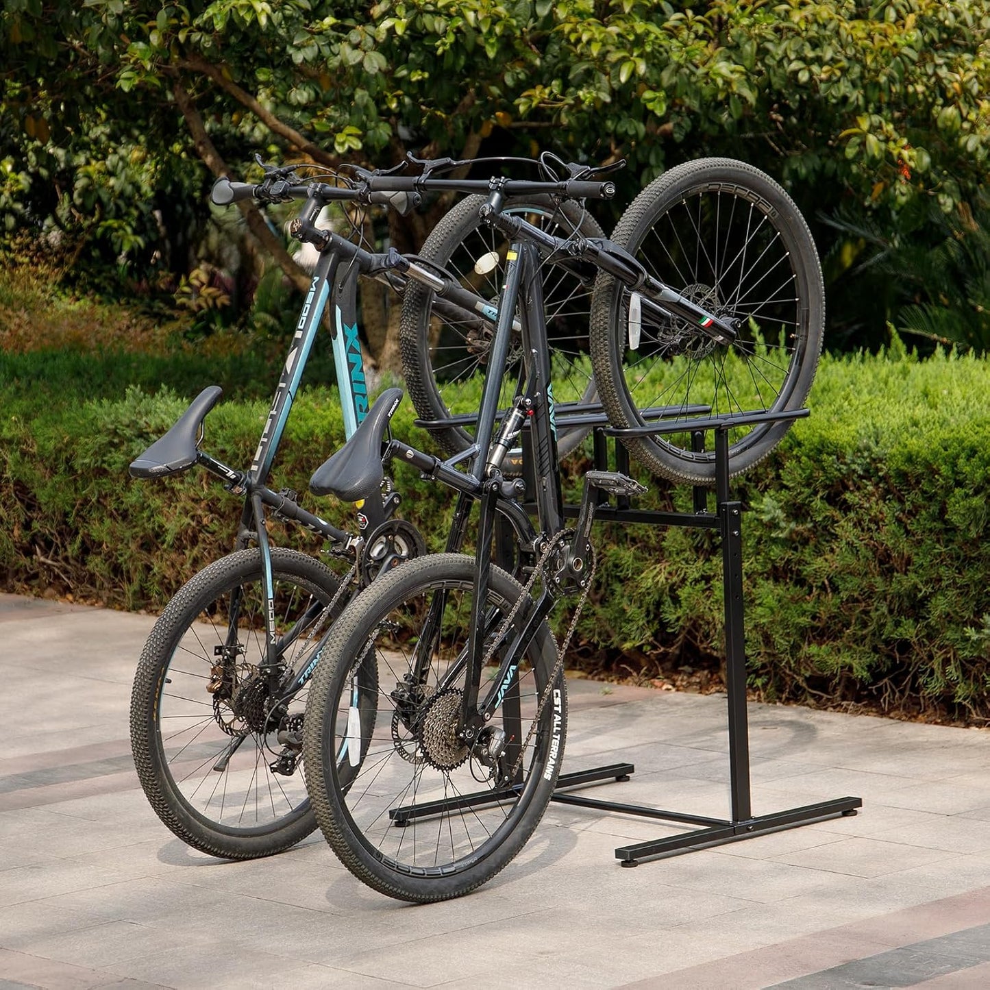 CXWXC 3/5 Bikes Stand Rack - Bike Storage Parking Racks Indoor/Outdoor - Bicycle Stand Garage for Parking Mountain Road Hybrid Bike, Fits Wheels up to 2.4" (For 3 Bikes)