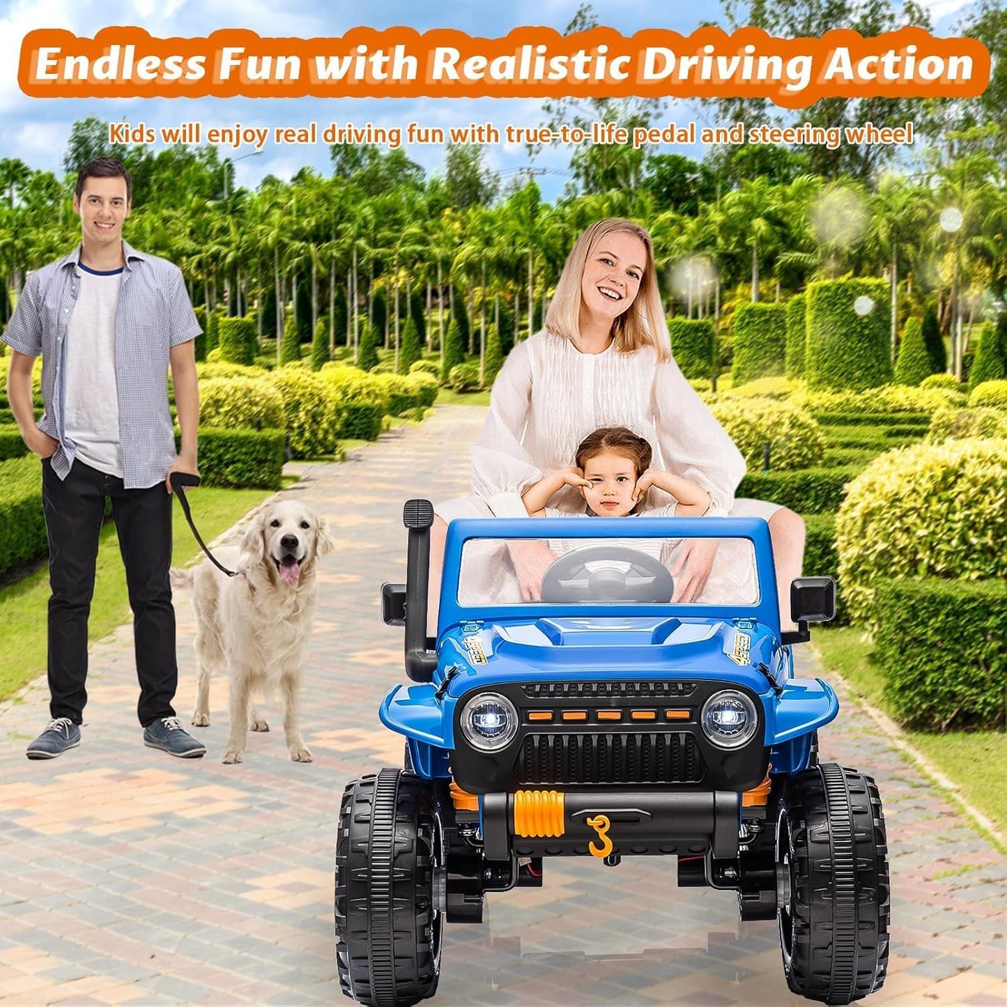 Hetoy 24V 2 Seater Ride On Car for Kids, Electric Truck with Remote Control, Ride on Truck w/ 4-Wheeler Suspension, 4x55W Powerful Engine, 4WD Battery Powered, LED Lights, Soft Braking(Blue)