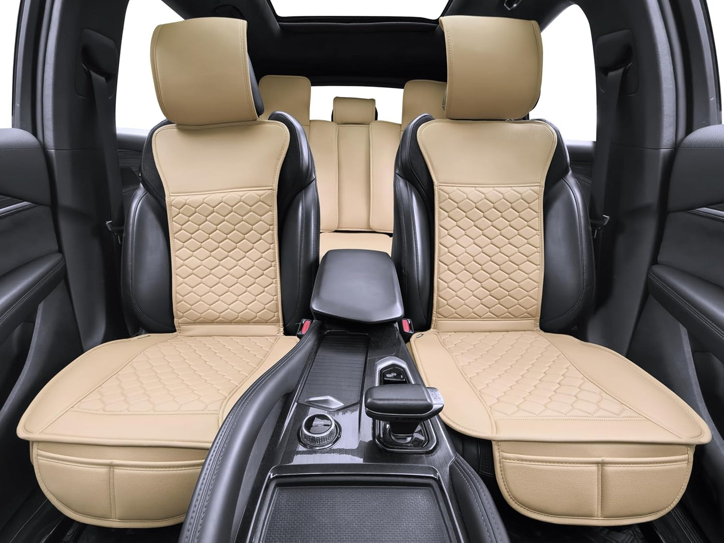 Elantrip Car Seat Cover Full Set Leather Car Seat Protector Universal fit for Most Cars SUVs and Trucks Water Proof Front and Rear Seat Protector Beige