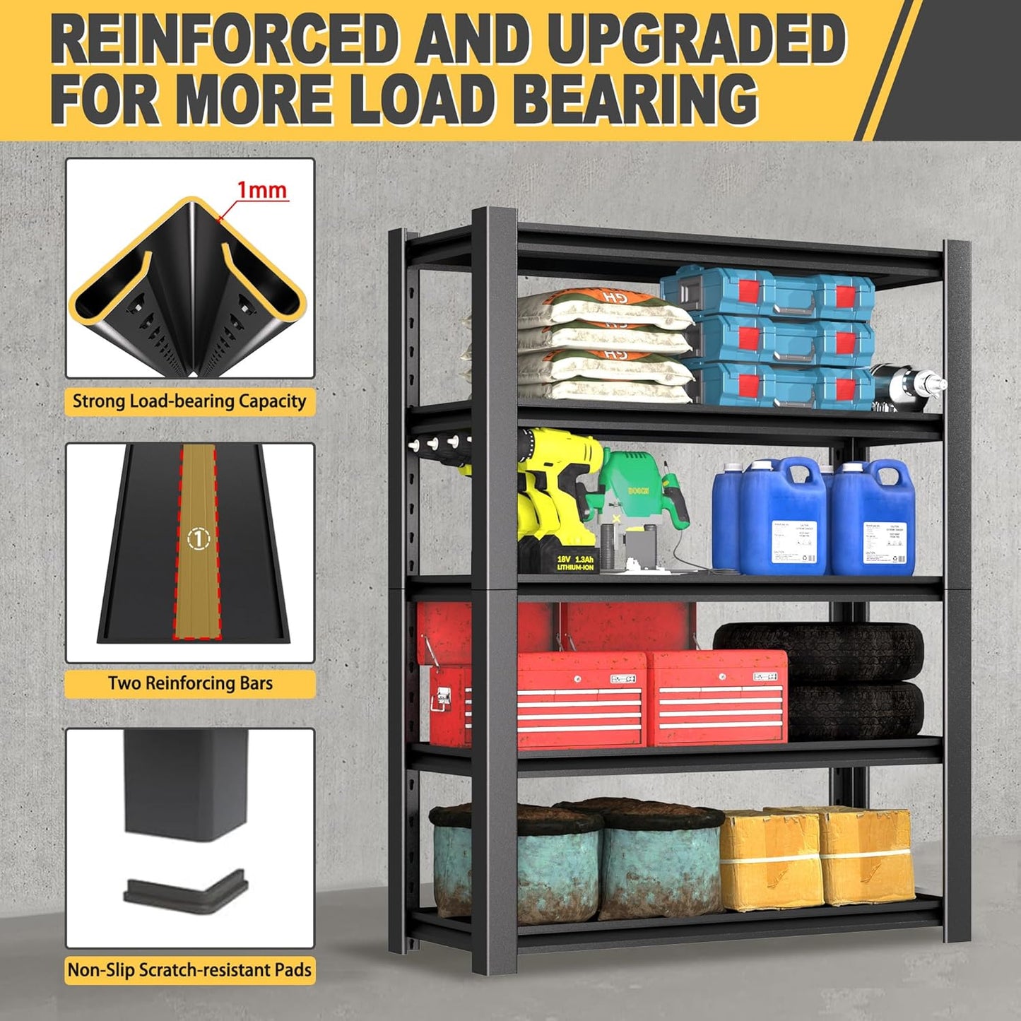 72" H x 48" W x 20" D 5-Tier Heavy Duty Garage Shelving Unit, 3000 LBS Capacity Metal Storage Rack,Adjustable Steel Shelves for Garage, Warehouse, Basement, Pantry, Workshop.2 Pack