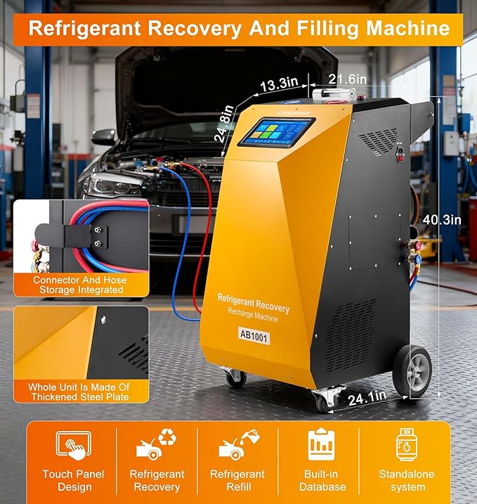 Fully Automatic Refrigerant Recovery Machine for R134a and R1234yf, Recharging Machine for Hybrid and Non-Hybrid Automotive A/C Systems