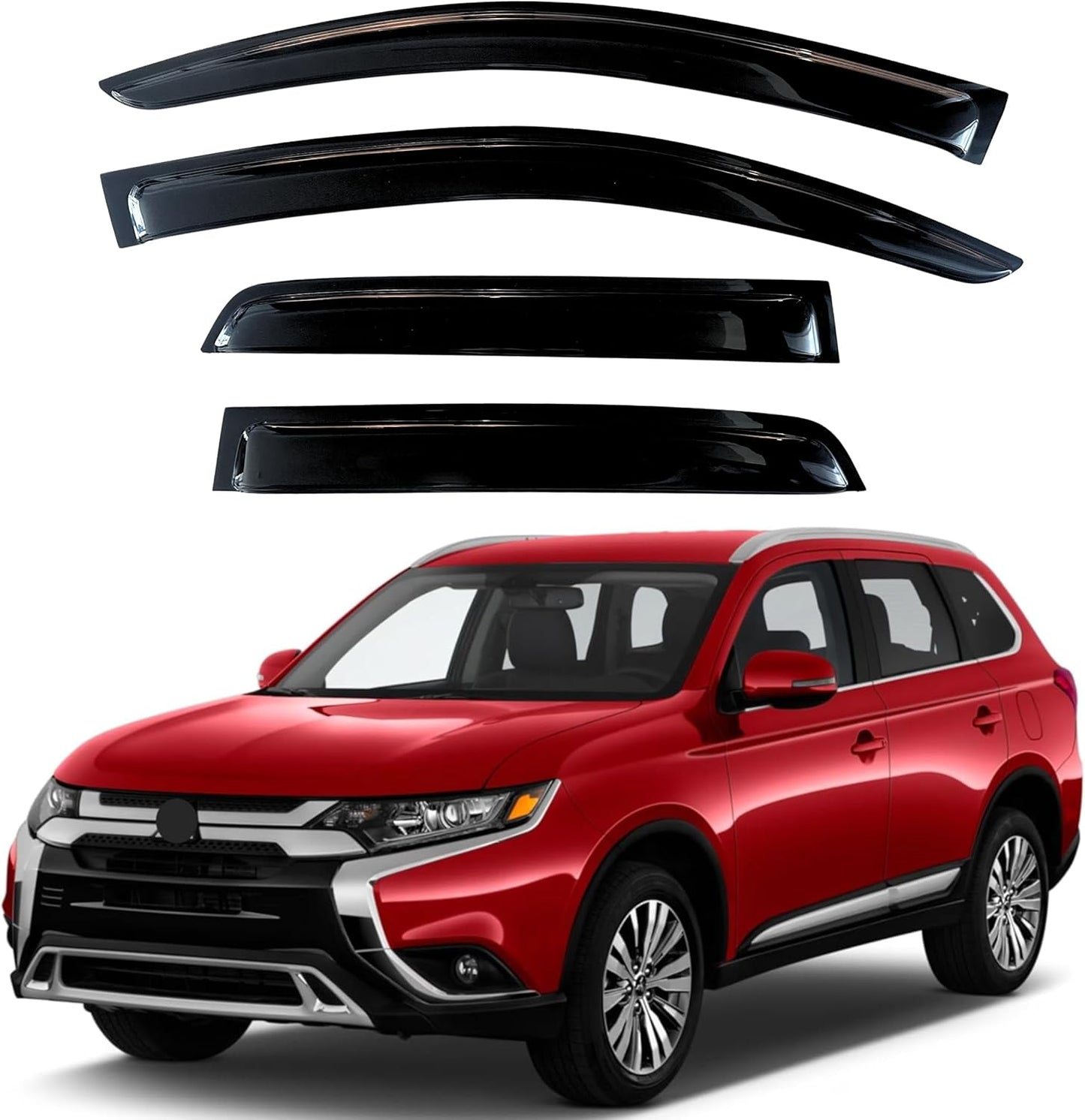KPY Window Visor Compatible with Mitsubishi Outlander 2014-2021, 4PC Rain Guard Side Window Vent Deflectors Tape-On Style, 2014 2015 2016 2017 2018 2019 2020 2021 (Not for Sport Model)