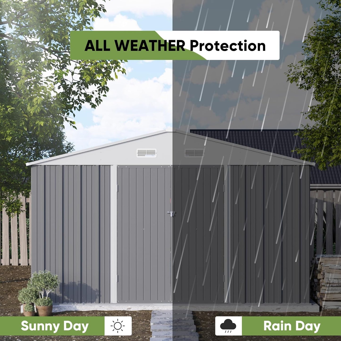 Patiowell 10' x 10' Metal Storage Shed for Outdoor, Steel Yard Shed with Design of Lockable Doors, Utility and Tool Storage for Garden, Backyard, Patio, Outside use, Grey