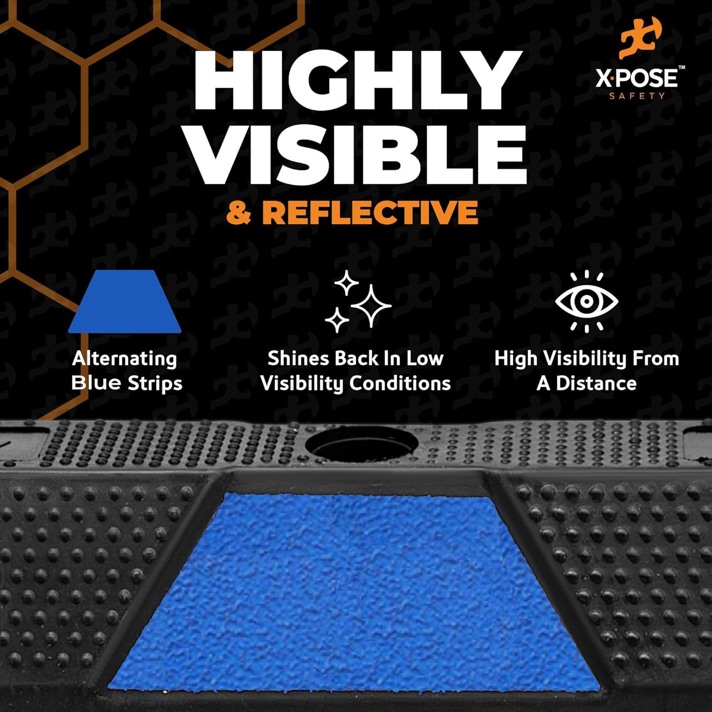 Xpose Safety 72" Heavy Duty Rubber Parking Stopper – Bulk Full Pallet 50 Pack Wheel Blocks for Garage, Driveway, or Ramp – Car Bumper Stop with Blue Reflective Strips – Removable Floor Mount