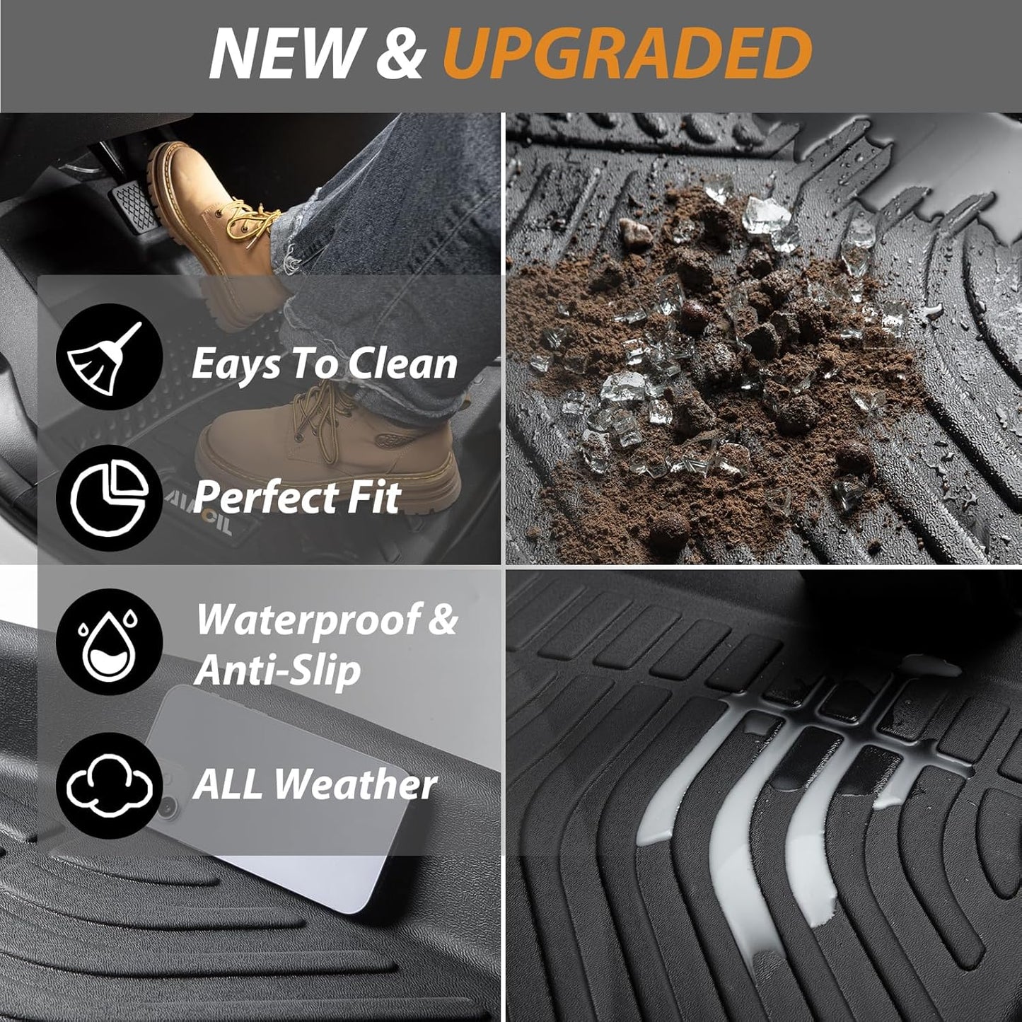 AIPOIL® Floor Mats & Cargo Liner Set for 2017-2024 MINI Countryman F60 (Not for Manual Transmission) All Weather Protection TPE Anti-Slip Automotive Full Set Custom Car Mats Accessories - Black