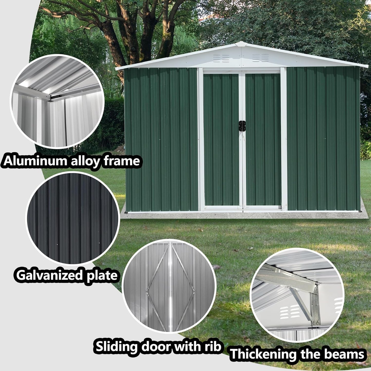 6x8 FT Outdoor Storage Shed, Metal Garden Shed with Lockable Sliding Doors, Outside Tool Shed with Sloped Roof & 4 Air Vents, Waterproof Storage Building for Backyard, Patio, Lawn, Green