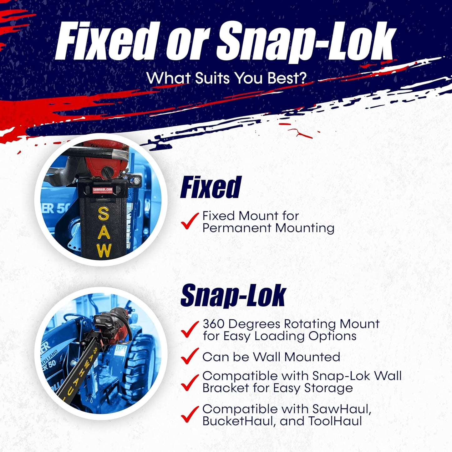 SawHaul Universal Tractor Chainsaw Holder - Made in Kansas USA - Fixed Mount Chainsaw Carrier (36" Yellow) Compatible w/All Brands