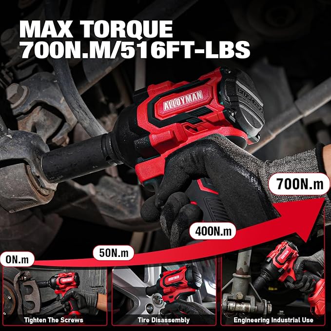 Alloyman 20v 3/8'' Cordless Ratchet Wrench 44 ft-lbs (60 Nm) and 1/2'' Brushless Impact Wrench 516 ft-lbs(700 Nm) Combo Set, with Variable Speed, LED Light, 4.0Ah &2.0Ah Battery, Charger