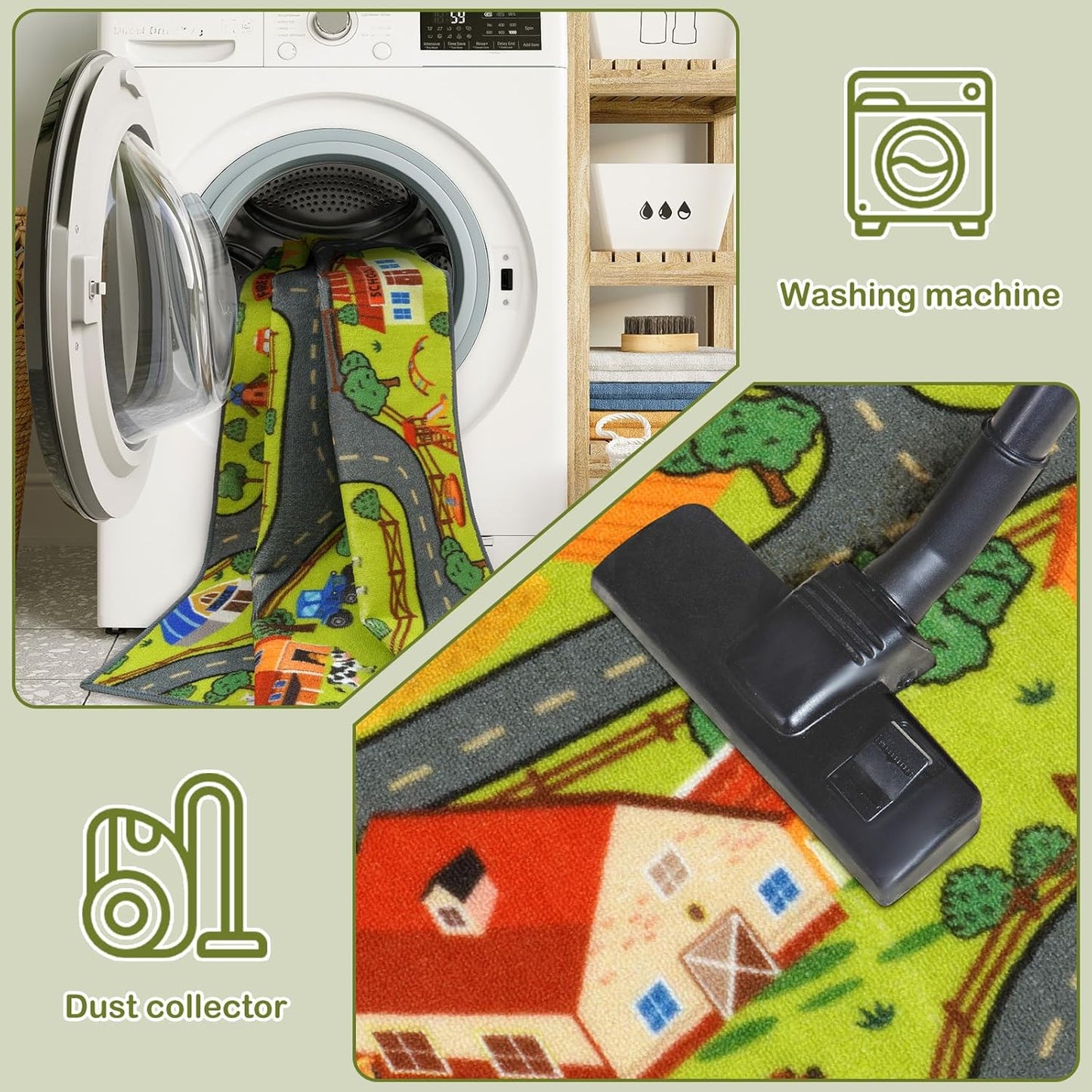 STARUIA 60" x 32" Washable Kids Rug for Playroom, Boys Baby Car Rugs for Kids Toy Cars Have Fun Safely, Educational Farm Road Play Rug Race Track Carpets for Kid Room Bedroom