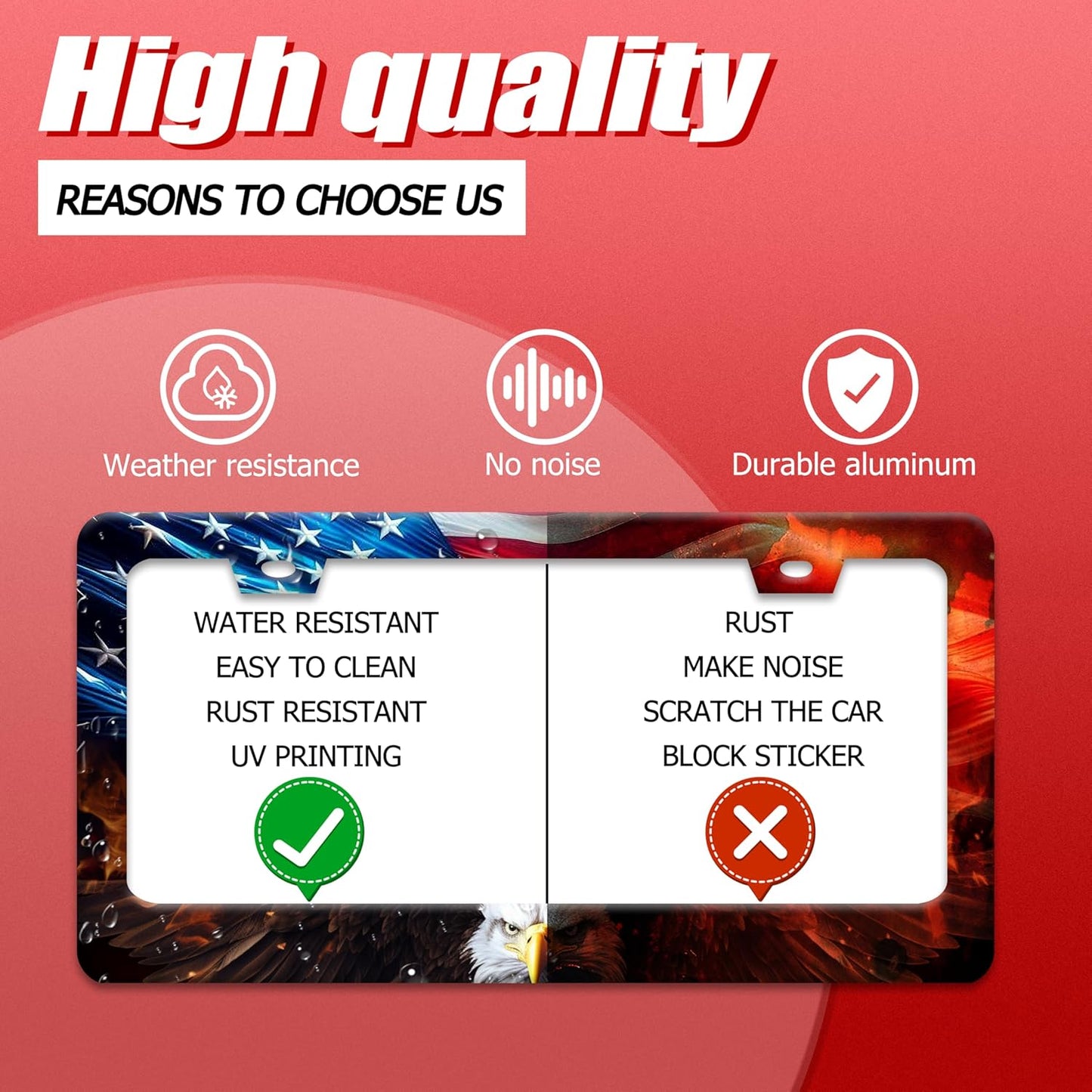 American Flag Bald Eagle License Plate Frame Patriotic License Plate Frames for Car Decorative Parts Stainless Stee License Plate for Standard Us Canada Funny License Plate Holder 12x6 Inch Unisex