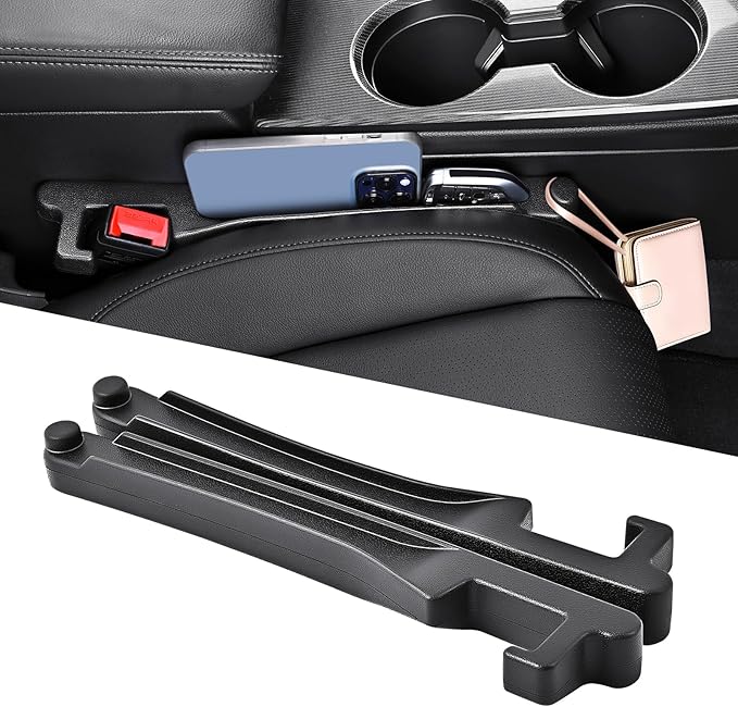 Car Seat Gap Filler with Hook, Car Organizers and Storage with Phone Holder, Car Seat Accessories, Car Organizer Fit Sedan SUV Truck-2PCS Black