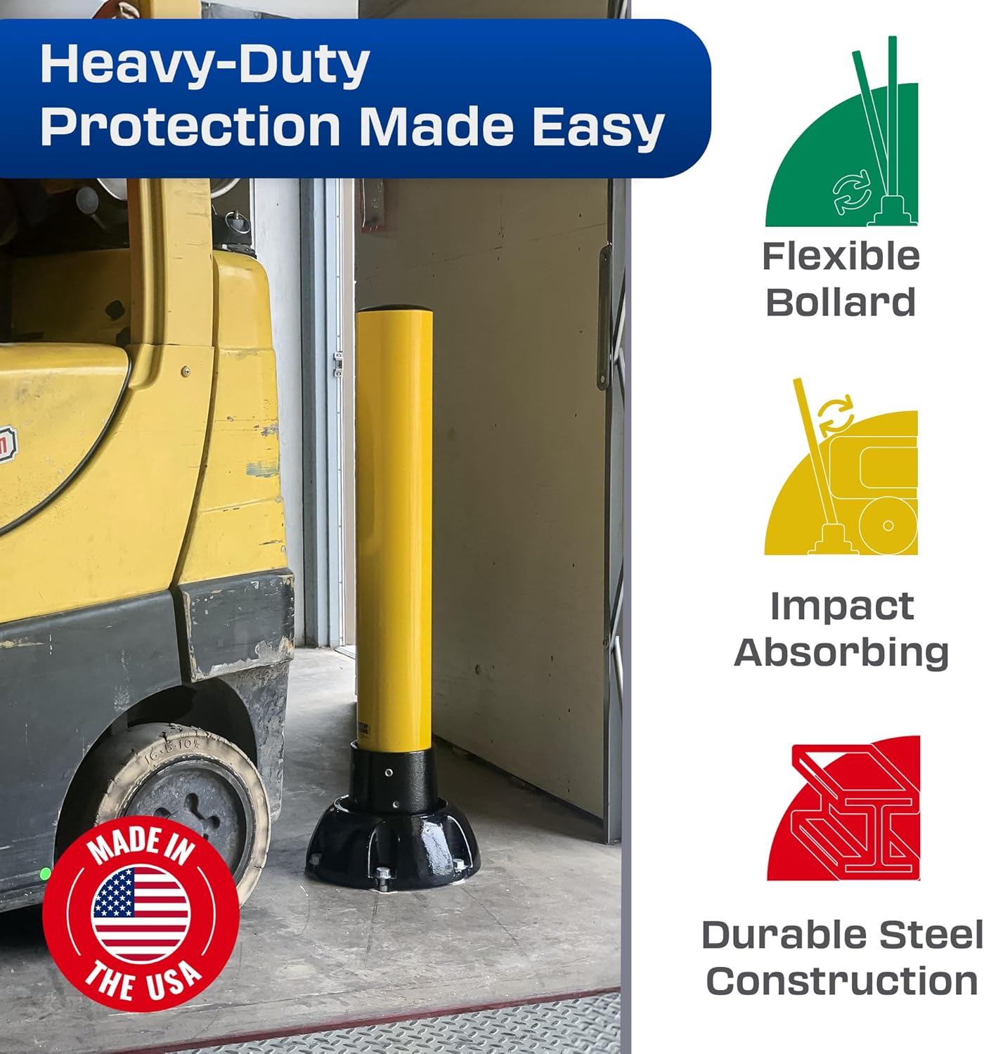 Impact Recovery - SlowStop Steel Rebounding Bollard - Metal Post - Safety Bollard - Made in the USA - 5" x 42"