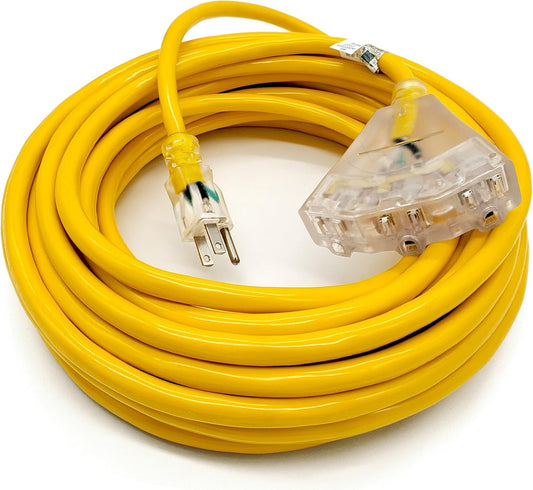 50 ft - 12 Gauge Heavy Duty Extension Cord - 3 Outlet Lighted SJTW - Indoor/Outdoor Extension_Cord by Watt's Wire - 50' 12-Gauge Grounded 15 Amp ExtensionCord