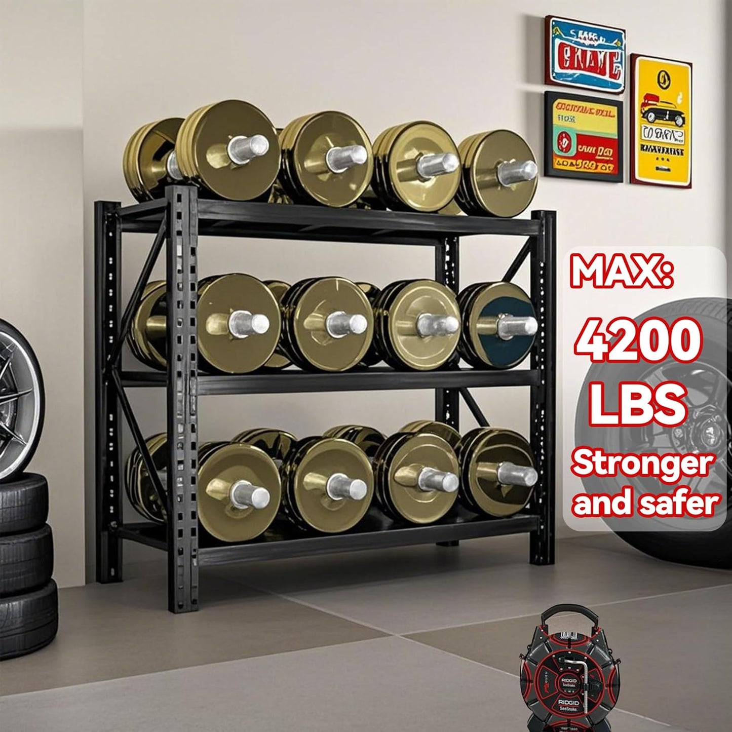 Heavy Duty Metal Storage Shelves - 5-Tier Adjustable Utility Shelf for Garage and Workshop, 51.2" W x 47.2" H x 23.6" D, Black - Ideal Organizer for Basement & Industrial Use