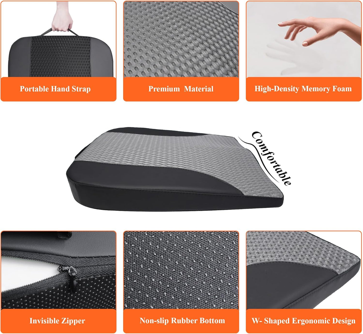 kingphenix Premium Car Seat Cushion, Memory Foam Driver Seat Cushion to Improve Driving View- Coccyx & Lower Back Pain Relief- Seat Cushion for Car, Truck, Office Chair (Black & Gray Mesh Cloth)