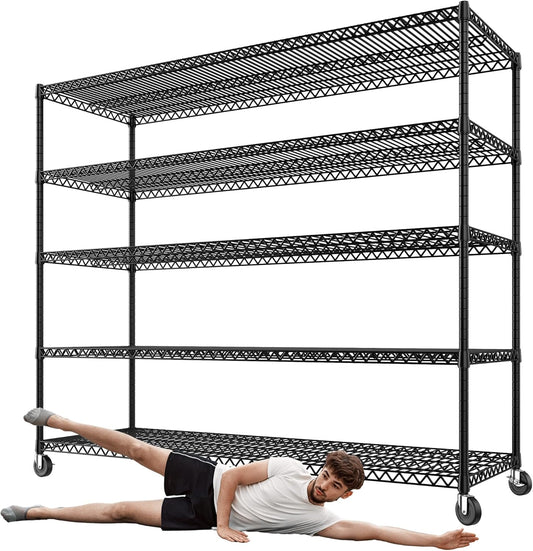 REIBII 73" H Storage Shelves Wire Shelving with Wheels 3200 lbs Heavy Duty Steel Metal Shelving Unit Shelf Rack for Warehouses,Garage, Kitchen, School,Commercial,73" H X 60”W X 18" D