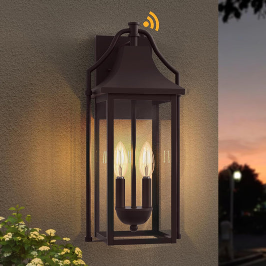 𝟏𝟖𝑰𝑵 Outdoor Wall Sconce Fixtures, Dusk to Dawn Patio Lights Waterproof Exterior Lanterns, 2-Light Modern Wall Light Mounted with Glass, Oil Rubbed Bronze Outside Lights for House Front Door Decor