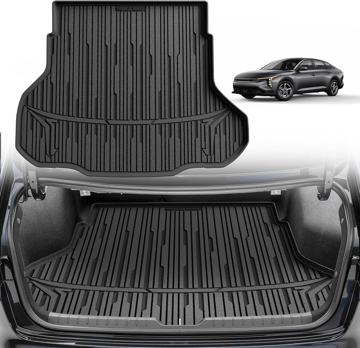 TripleAliners All Weather Trunk Mat Compatible with 2024-2025 KIA K4 Sedan Accessories Cargo Mat Custom Fit TPE Full Coverage Protection Odorless Waterproof Cargo Liner